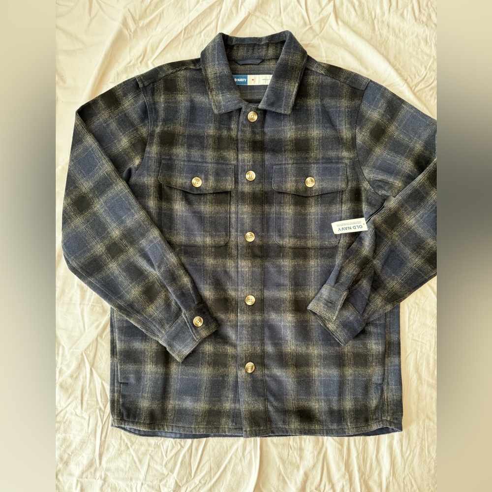 Old Navy Blue and Gray Plaid Shirt Jacket